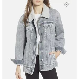 Levi's Washed Cotton Sherpa Trucker Jacket Oversized SMALL Acid Wash Gray